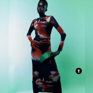 ZARA PRINTED TULLE DRESS SMALL